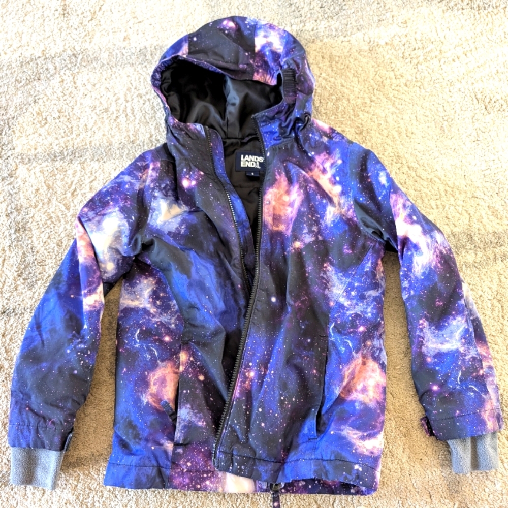 Kids Lands End galaxy pattern coat girls Size 8